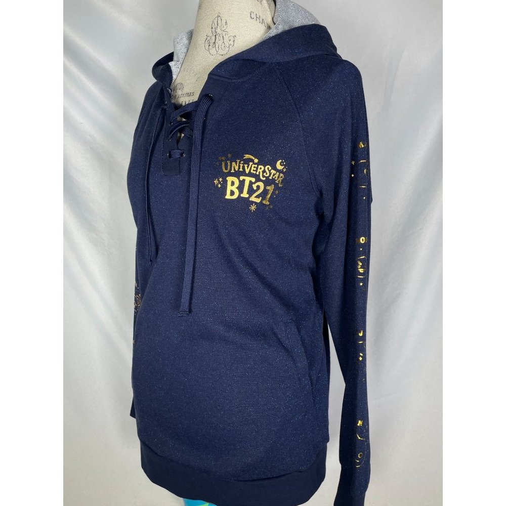 BTS K-Pop Universtar BT21 Line Friends Blue Hoodie Women's MEDIUM